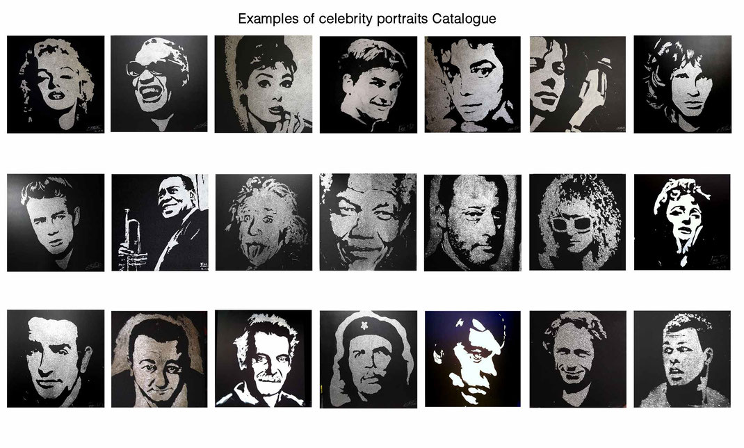 Examples of celebrity portraits the catalog of the artist performer erik black glitter painting
